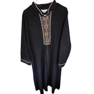 Vintage Sears At Homewear Womens Robe Black Gold Floral Lounger Zip Front